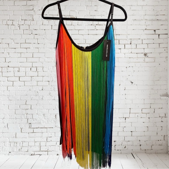Size 3X Club Exx Rainbow Fringe Mini Dress NWT (Flaws) - Picture 1 of 8